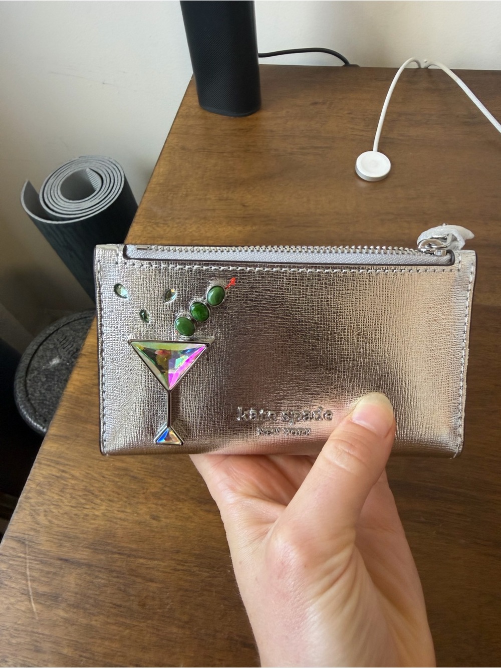 NWT kate spade Shaken Not Stirred Silver Metallic Wristlet
